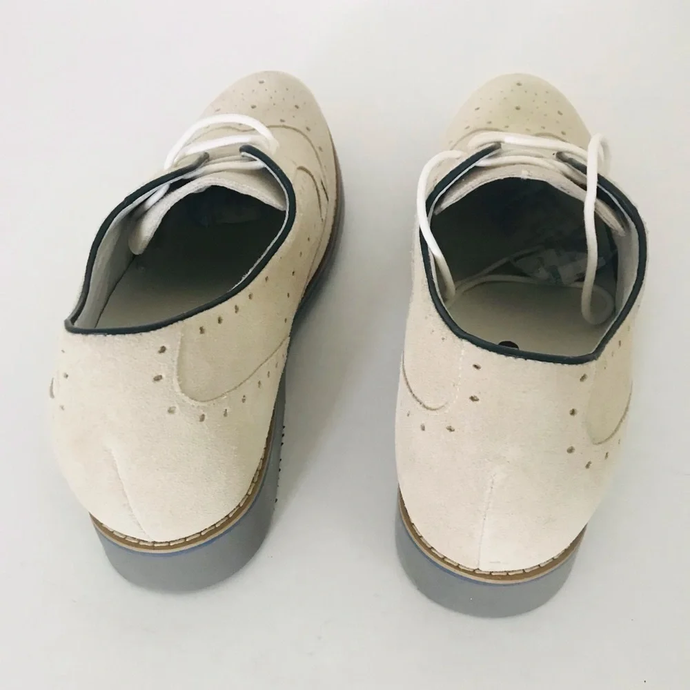 TOTO | H20021 Suede Wingtip Dress Shoes Mens Size 8 Beige Lace Up Leather